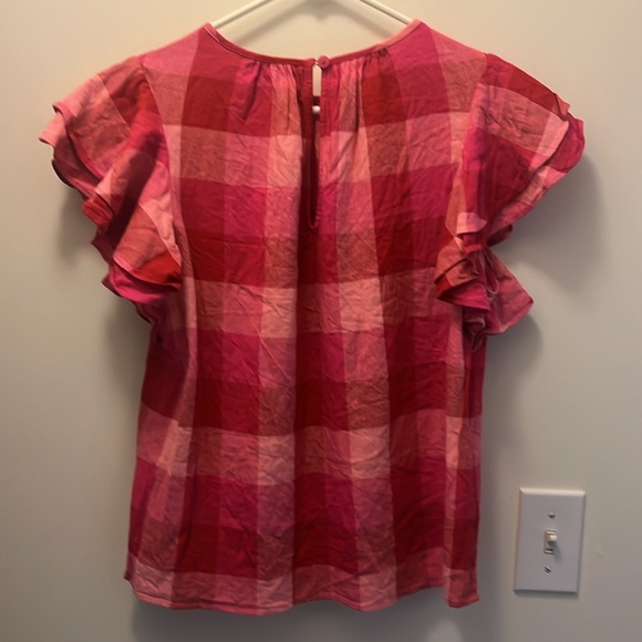 Kate Spade New York pink plaid Picnic woven flutter Sleeve Top size medium - Picture 4 of 9
